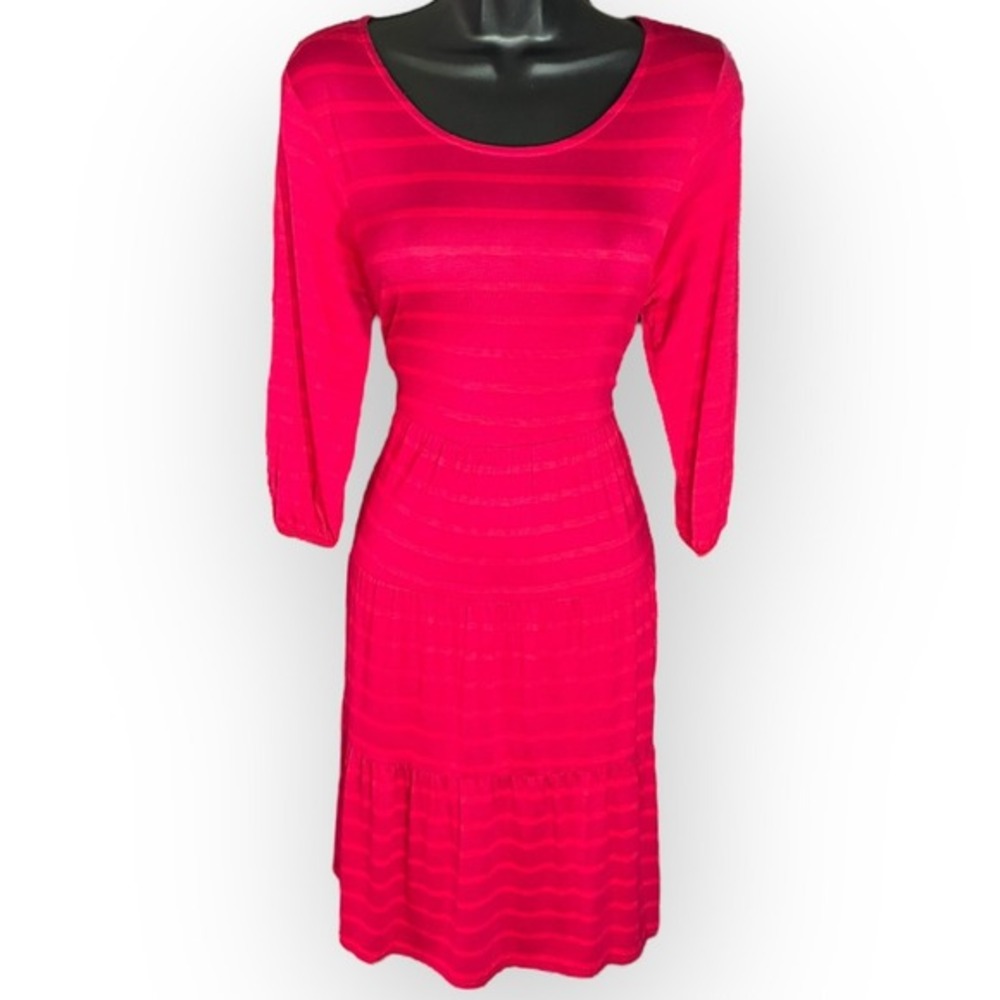 Pink Tiered Knit Dress 3/4 Sleeve Stretch Casual Comfy NWT Womens S Agnes & Dora